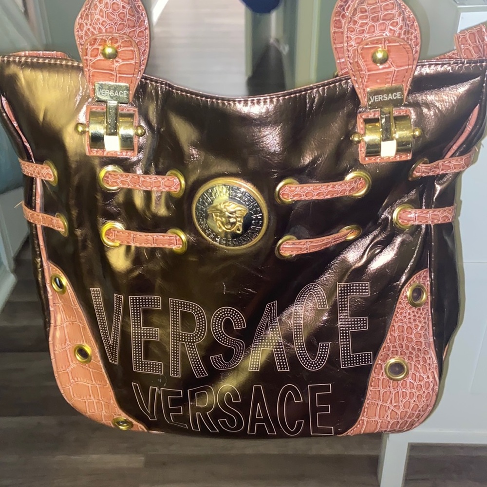 Brown leather versace purse